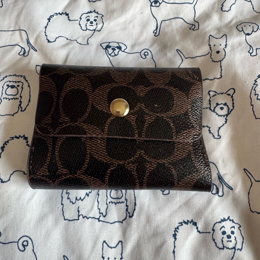 Coach Brown Logo Compact Snap Wallet